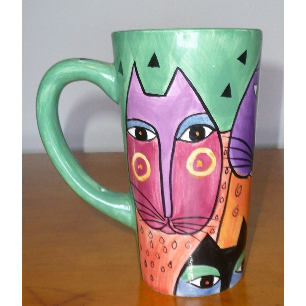 Vintage Laurel Burch Latte Coffee Mug 1997 Fantastic Feline Cat 6 1/4" Tall